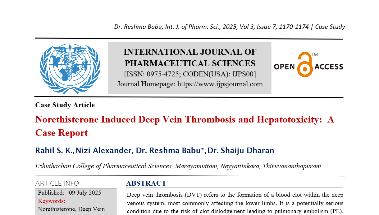 Norethisterone Induced Deep Vein Thrombosis and Hepatotoxicity:  A Case Report