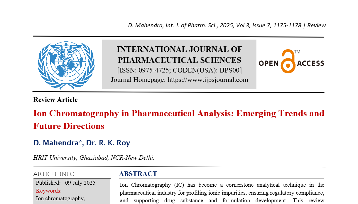 Ion Chromatography in Pharmaceutical Analysis: Emerging Trends and Future Directions