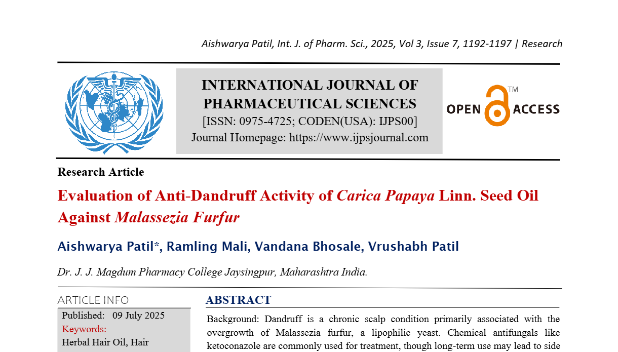 Evaluation of Anti-Dandruff Activity of Carica Papaya Linn. Seed Oil Against Malassezia Furfur