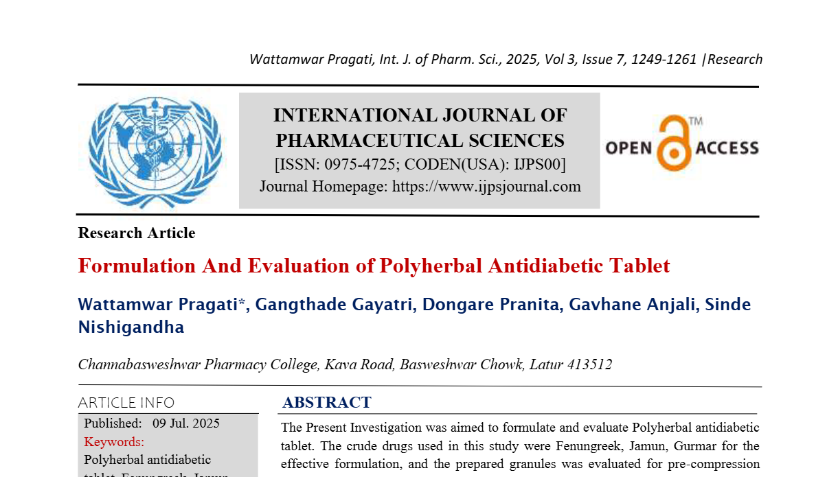 Formulation And Evaluation of Polyherbal Antidiabetic Tablet