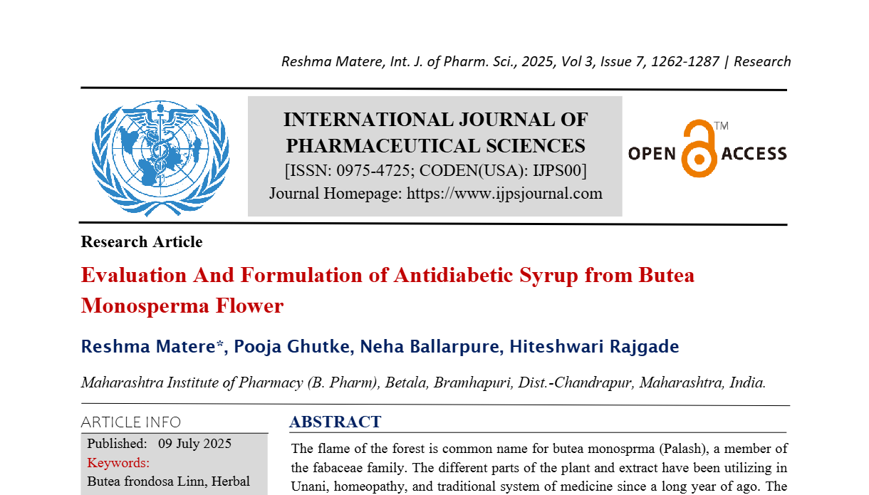 Evaluation And Formulation of Antidiabetic Syrup from Butea Monosperma Flower