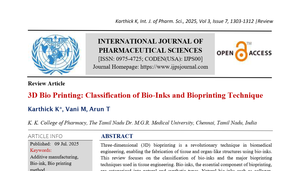 3D Bio Printing: Classification of Bio-Inks and Bioprinting Technique