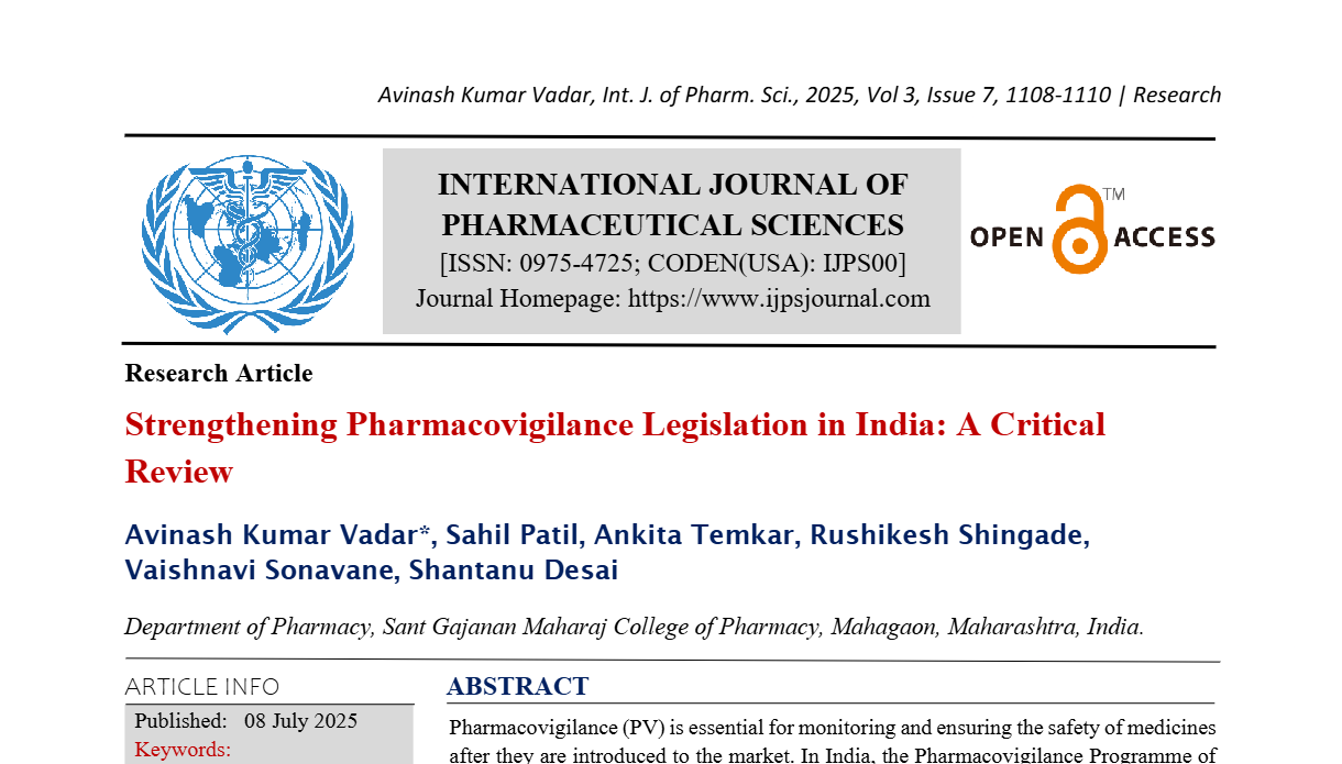 Strengthening Pharmacovigilance Legislation in India: A Critical Review