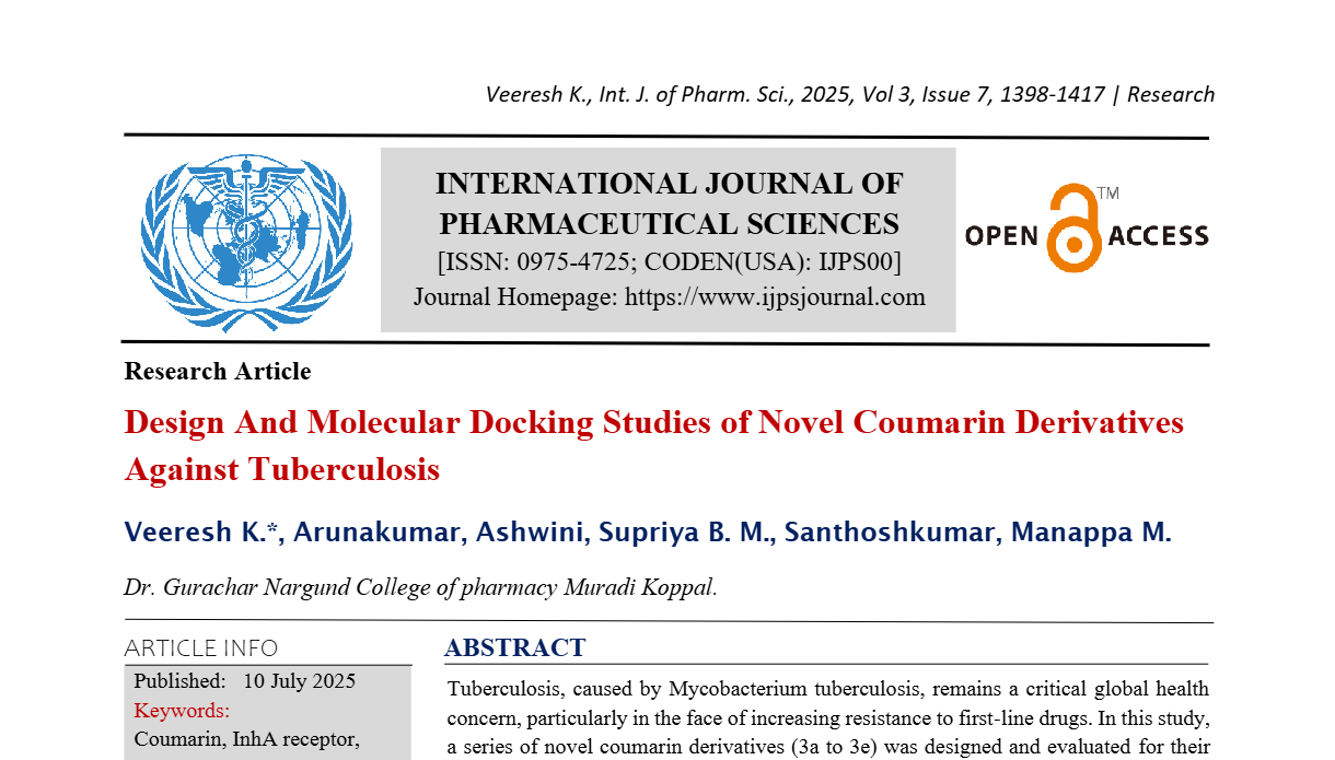 Design And Molecular Docking Studies of Novel Coumarin Derivatives Against Tuberculosis