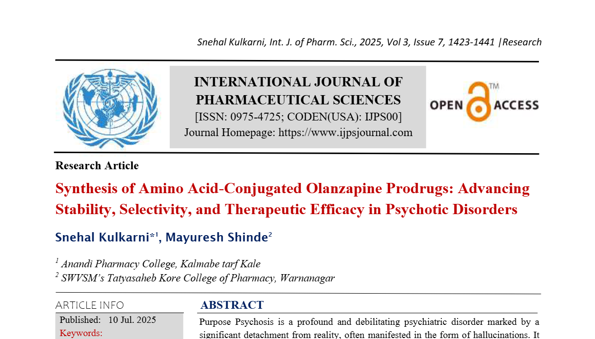 Synthesis of Amino Acid-Conjugated Olanzapine Prodrugs: Advancing Stability, Selectivity, and Therapeutic Efficacy in Psychotic Disorders