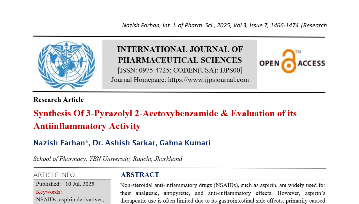 Synthesis Of 3-Pyrazolyl 2-Acetoxybenzamide & Evaluation of its Antiinflammatory Activity