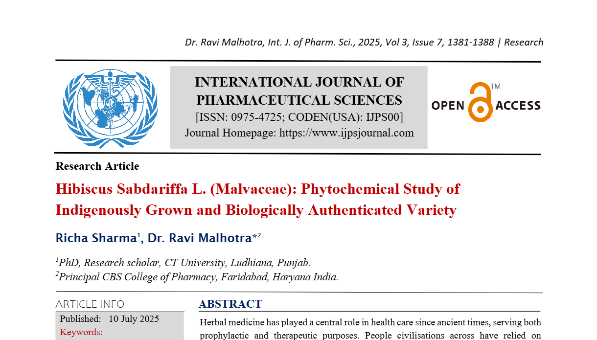 Hibiscus Sabdariffa L. (Malvaceae): Phytochemical Study of Indigenously Grown and Biologically Authenticated Variety