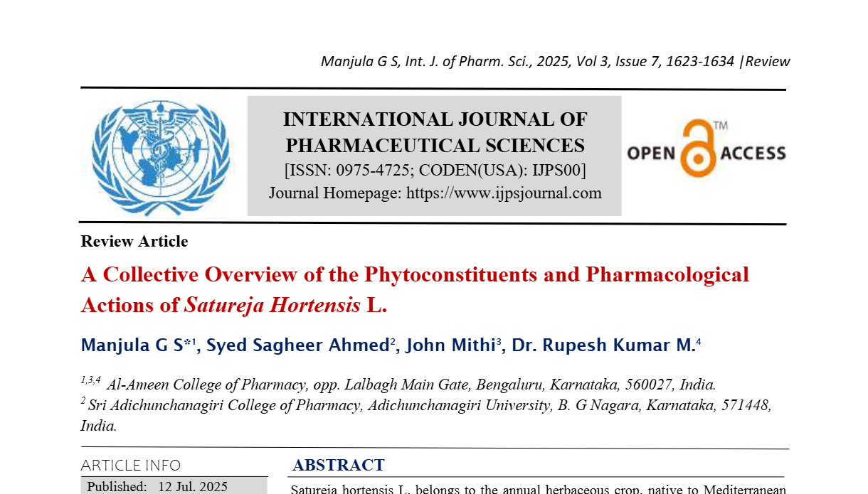 A Collective Overview of the Phytoconstituents and Pharmacological Actions of Satureja Hortensis L.