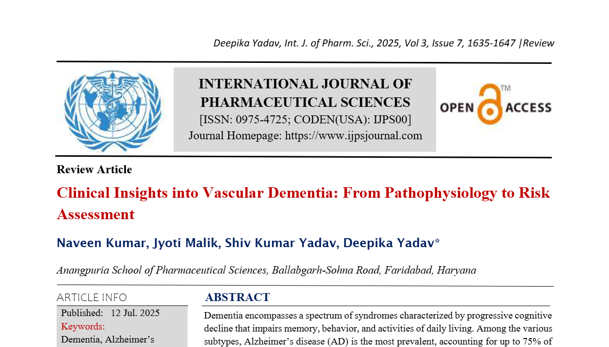 Clinical Insights into Vascular Dementia: From Pathophysiology to Risk Assessment