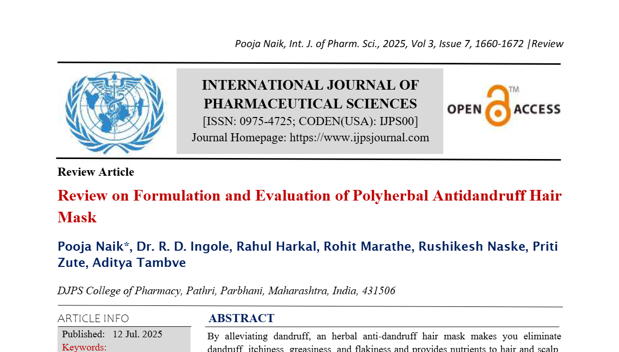 Review on Formulation and Evaluation of Polyherbal Antidandruff Hair Mask