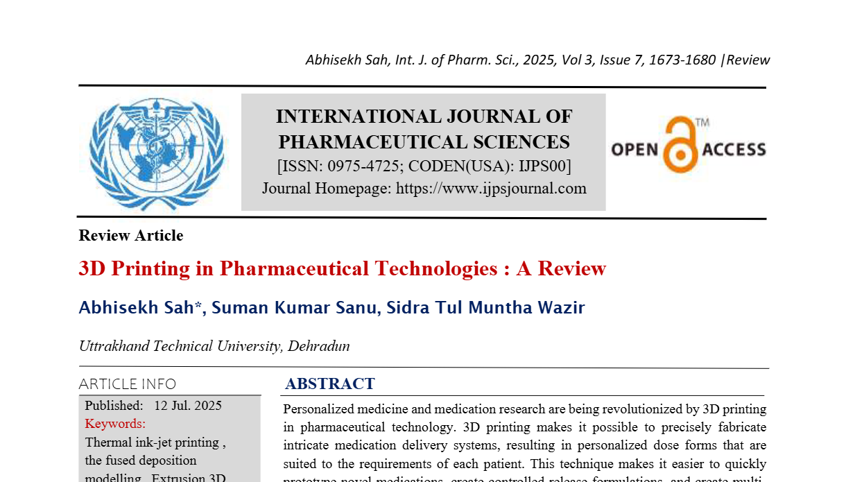 3D Printing in Pharmaceutical Technologies : A Review