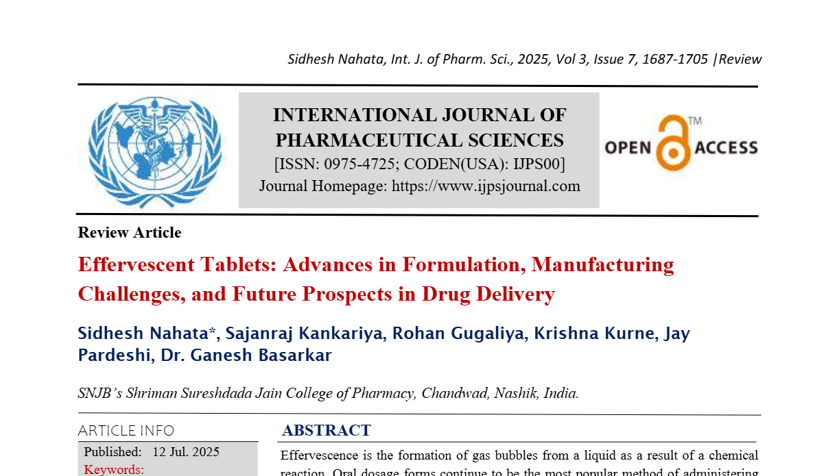 Effervescent Tablets: Advances in Formulation, Manufacturing Challenges, and Future Prospects in Drug Delivery