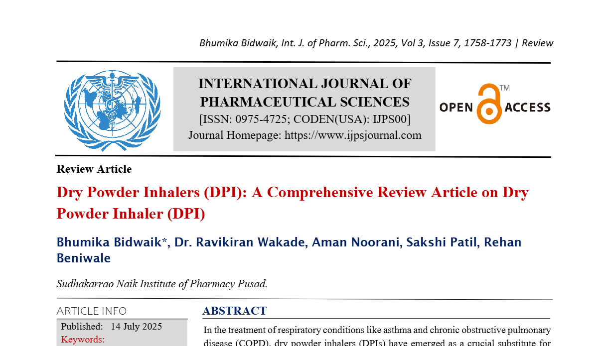 Dry Powder Inhalers (DPI): A Comprehensive Review Article on Dry Powder Inhaler (DPI)