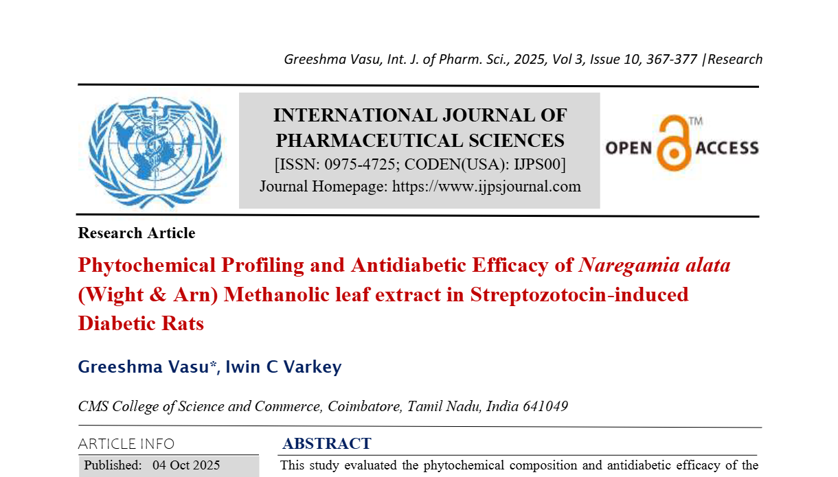 Phytochemical Profiling and Antidiabetic Efficacy of Naregamia alata (Wight & Arn) Methanolic leaf extract in Streptozotocin-induced Diabetic Rats