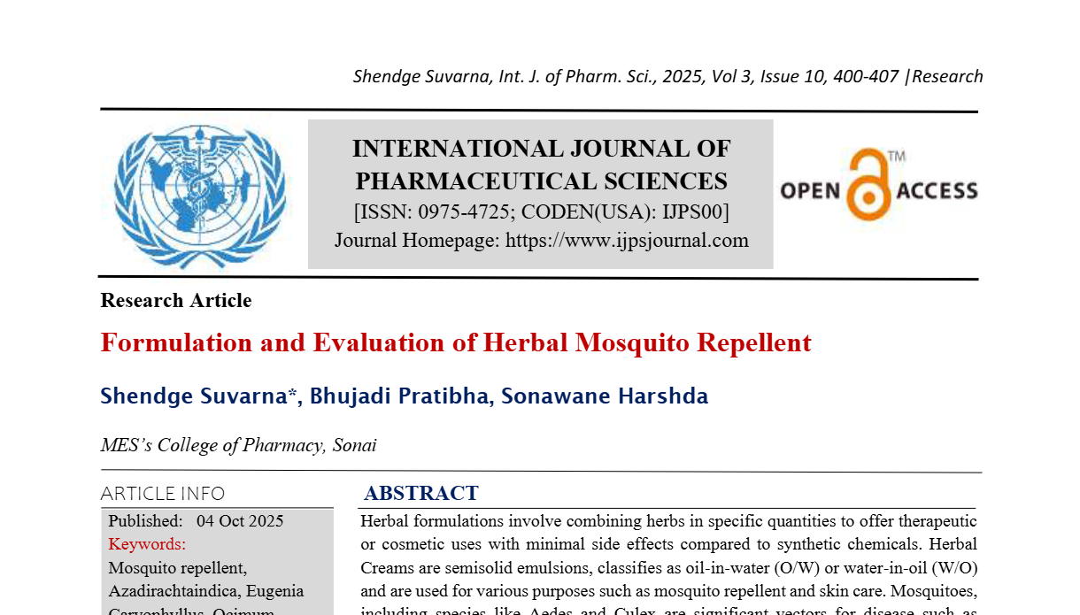 Formulation and Evaluation of Herbal Mosquito Repellent