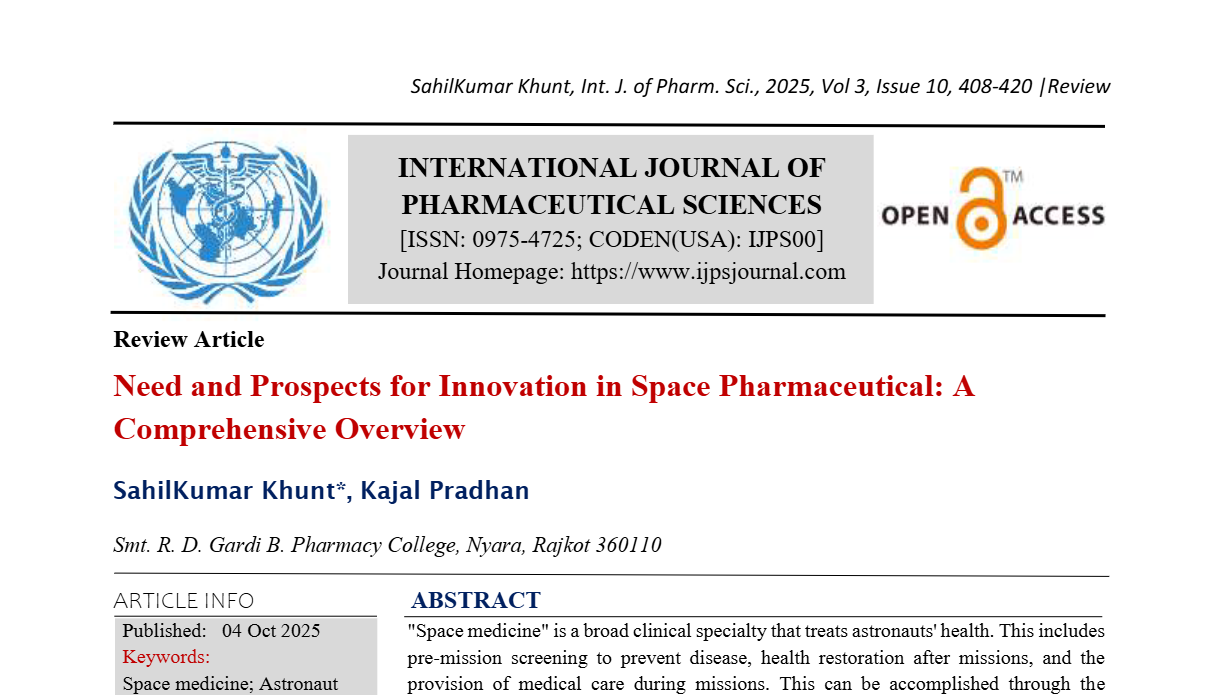 Need and Prospects for Innovation in Space Pharmaceutical: A Comprehensive Overview