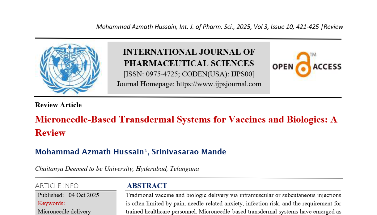 Microneedle-Based Transdermal Systems for Vaccines and Biologics: A Review