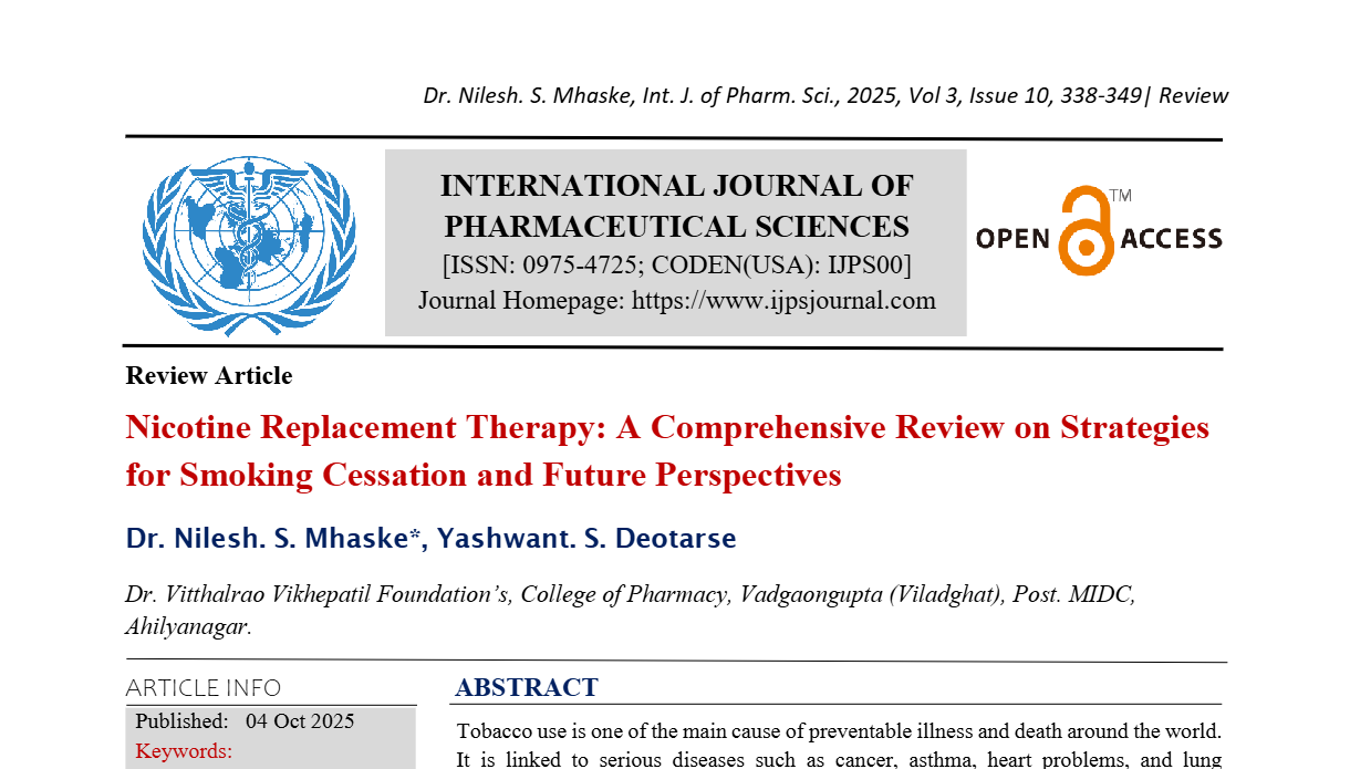 Nicotine Replacement Therapy: A Comprehensive Review on Strategies for Smoking Cessation and Future Perspectives