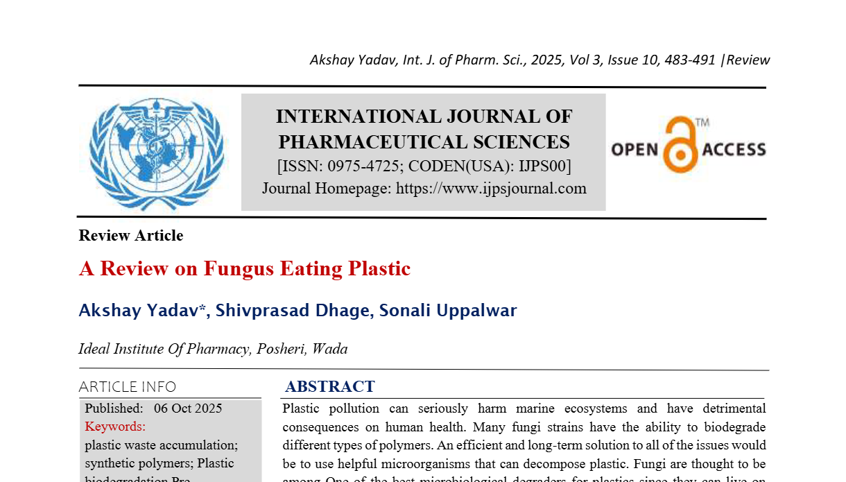 A Review on Fungus Eating Plastic