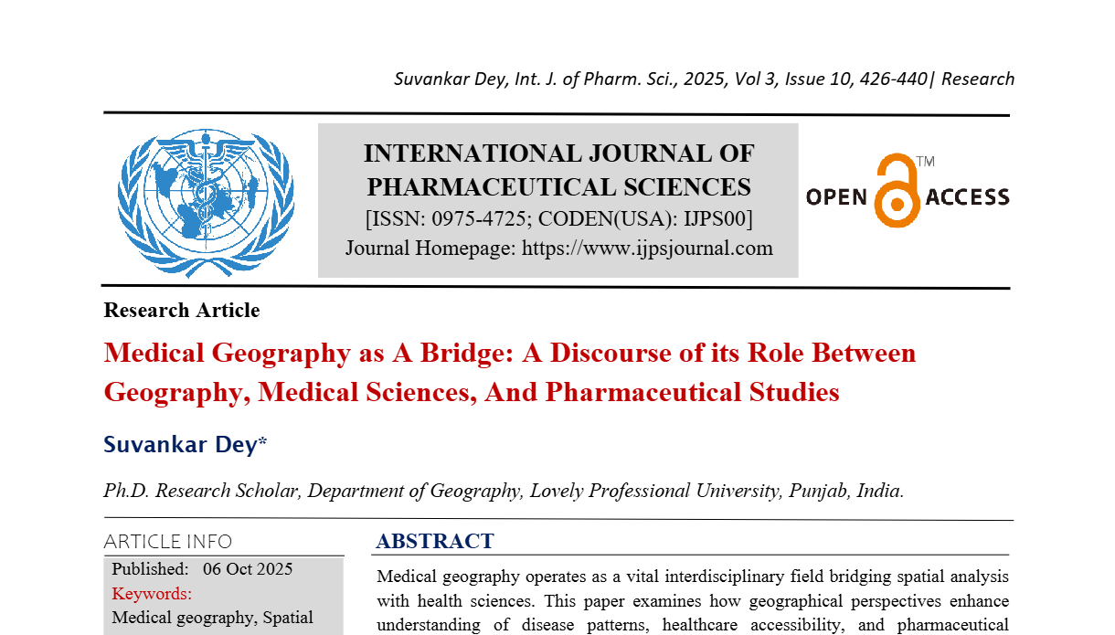 Medical Geography as A Bridge: A Discourse of its Role Between Geography, Medical Sciences, And Pharmaceutical Studies