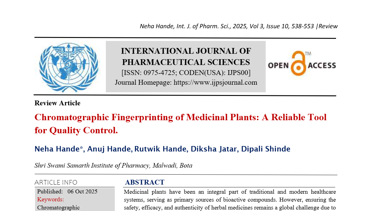 Chromatographic Fingerprinting of Medicinal Plants: A Reliable Tool for Quality Control.