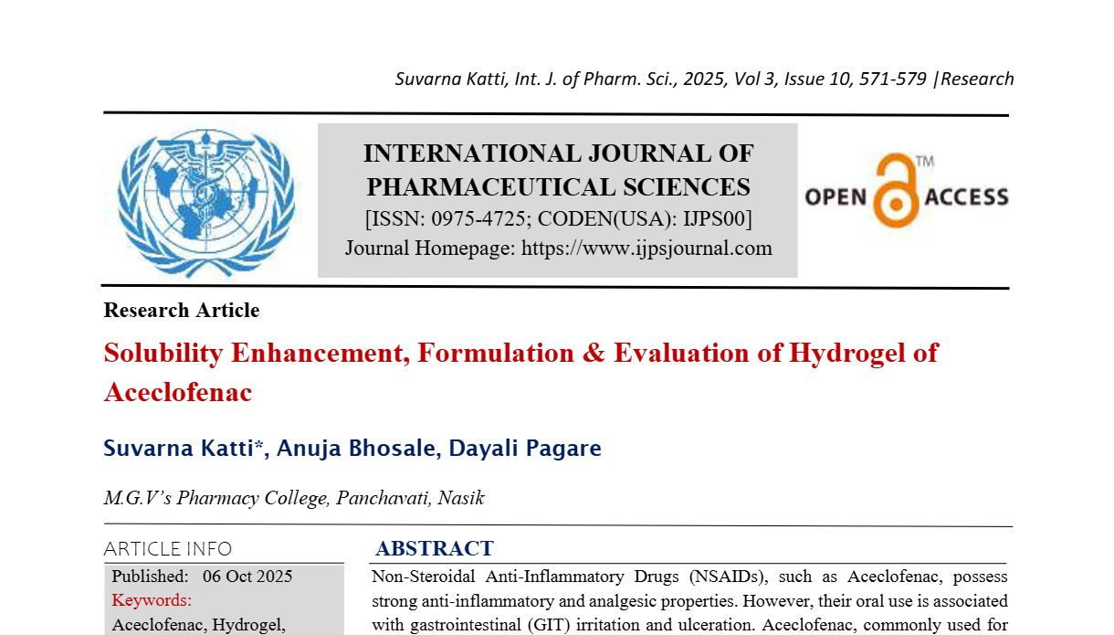 Solubility Enhancement, Formulation & Evaluation of Hydrogel of Aceclofenac