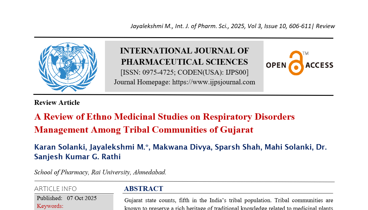 A Review of Ethno Medicinal Studies on Respiratory Disorders Management Among Tribal Communities of Gujarat