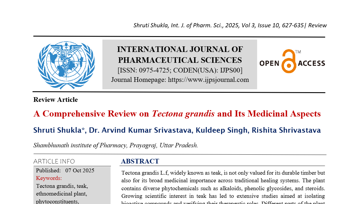 A Comprehensive Review on Tectona grandis and Its Medicinal Aspects