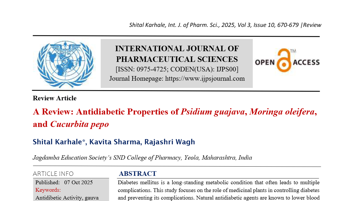 A Review: Antidiabetic Properties of Psidium guajava, Moringa oleifera, and Cucurbita pepo