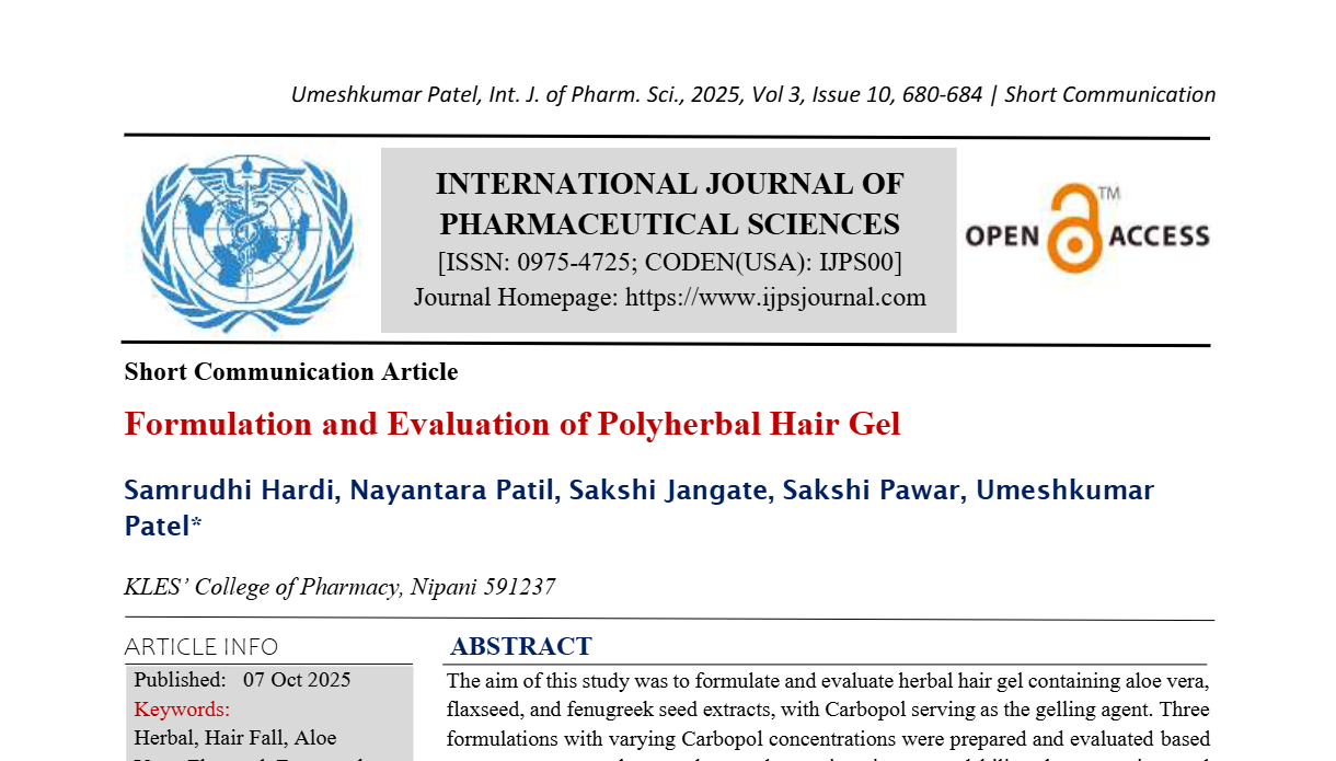 Formulation and Evaluation of Polyherbal Hair Gel