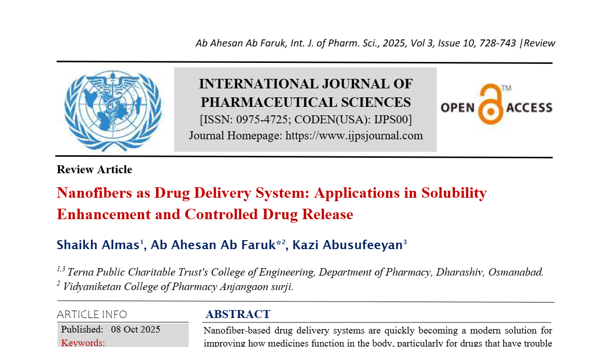 Nanofibers as Drug Delivery System: Applications in Solubility Enhancement and Controlled Drug Release