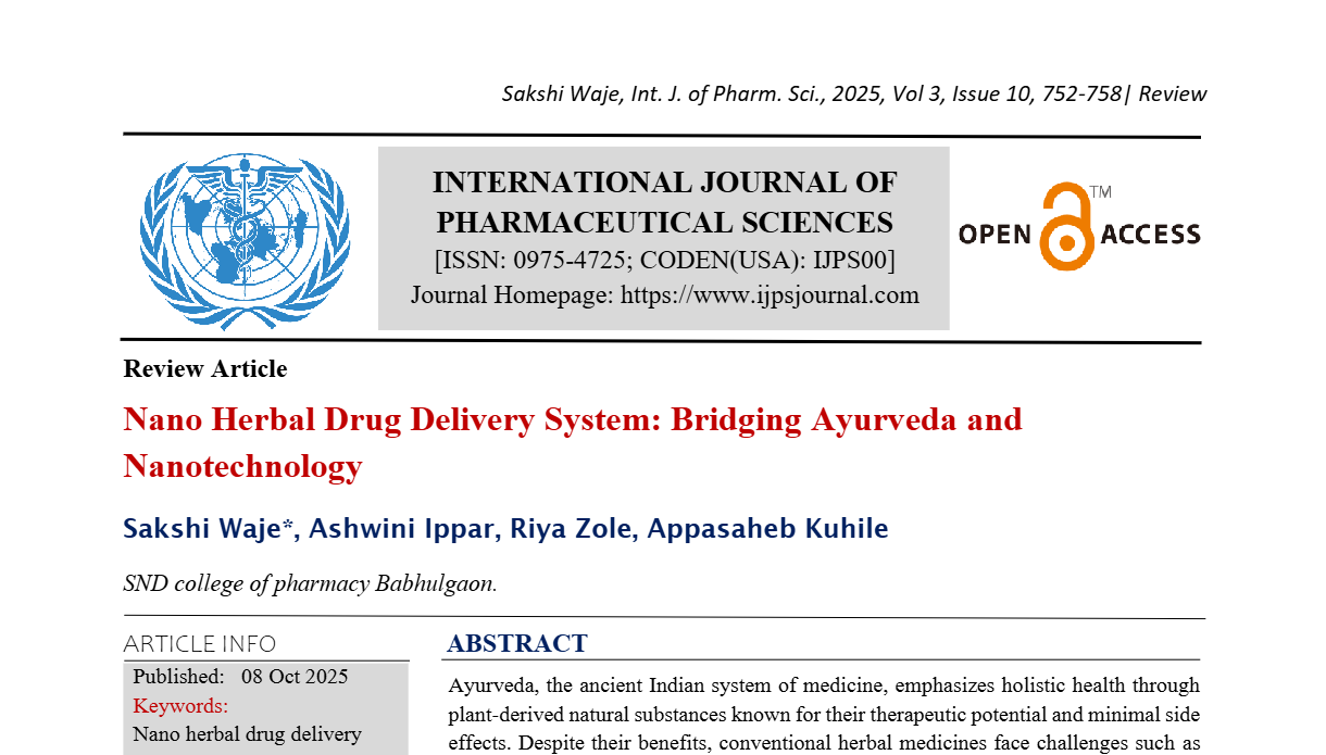 Nano Herbal Drug Delivery System: Bridging Ayurveda and Nanotechnology