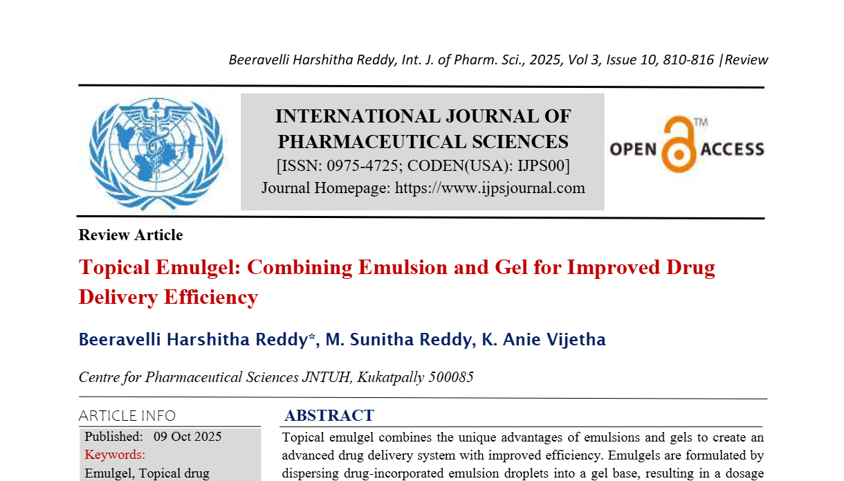 Topical Emulgel: Combining Emulsion and Gel for Improved Drug Delivery Efficiency