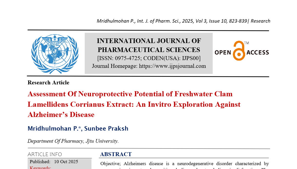 Assessment Of Neuroprotective Potential of Freshwater Clam Lamellidens Corrianus Extract: An Invitro Exploration Against Alzheimer’s Disease