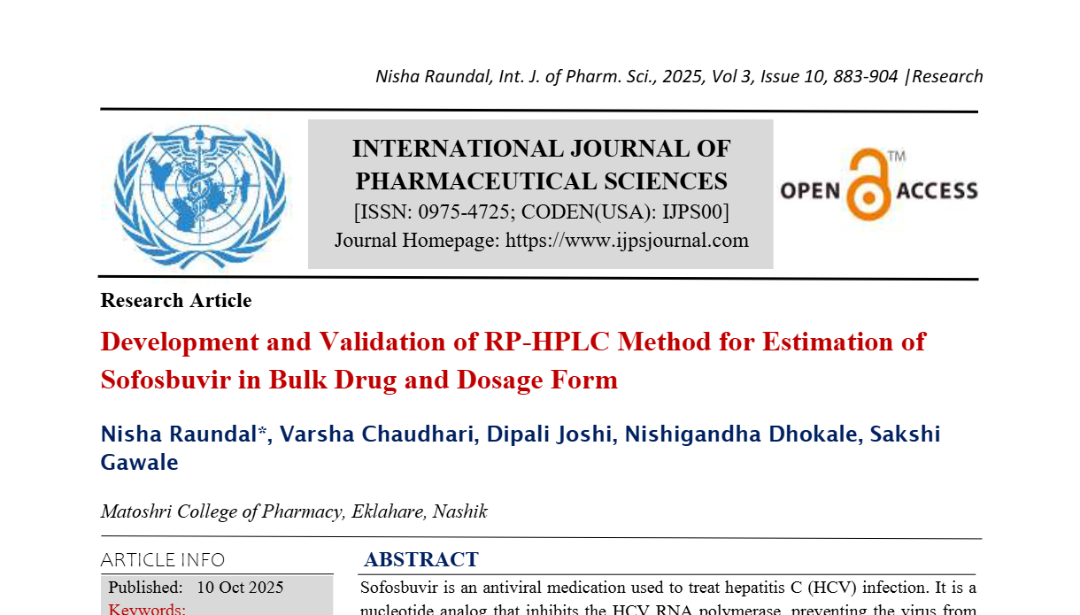 Development and Validation of RP-HPLC Method for Estimation of Sofosbuvir in Bulk Drug and Dosage Form