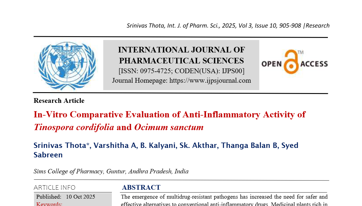 In-Vitro Comparative Evaluation of Anti-Inflammatory Activity of Tinospora cordifolia and Ocimum sanctum