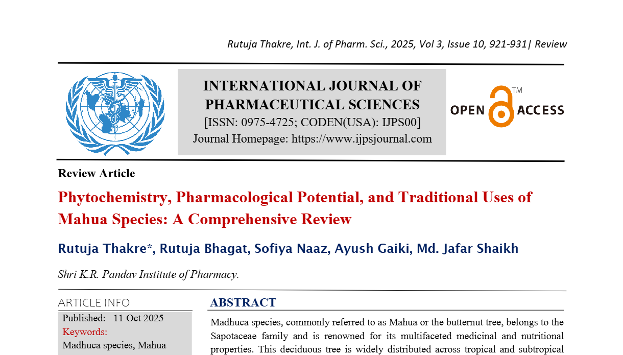 Phytochemistry, Pharmacological Potential, and Traditional Uses of Mahua Species: A Comprehensive Review