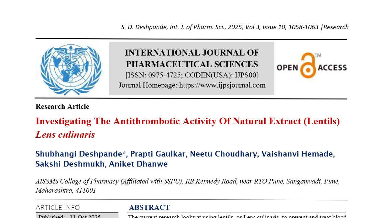 Investigating The Antithrombotic Activity Of Natural Extract (Lentils) Lens culinaris