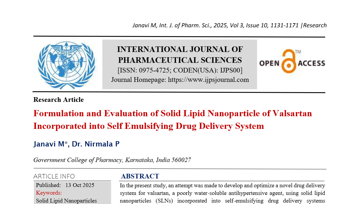 Formulation and Evaluation of Solid Lipid Nanoparticle of Valsartan Incorporated into Self Emulsifying Drug Delivery System
