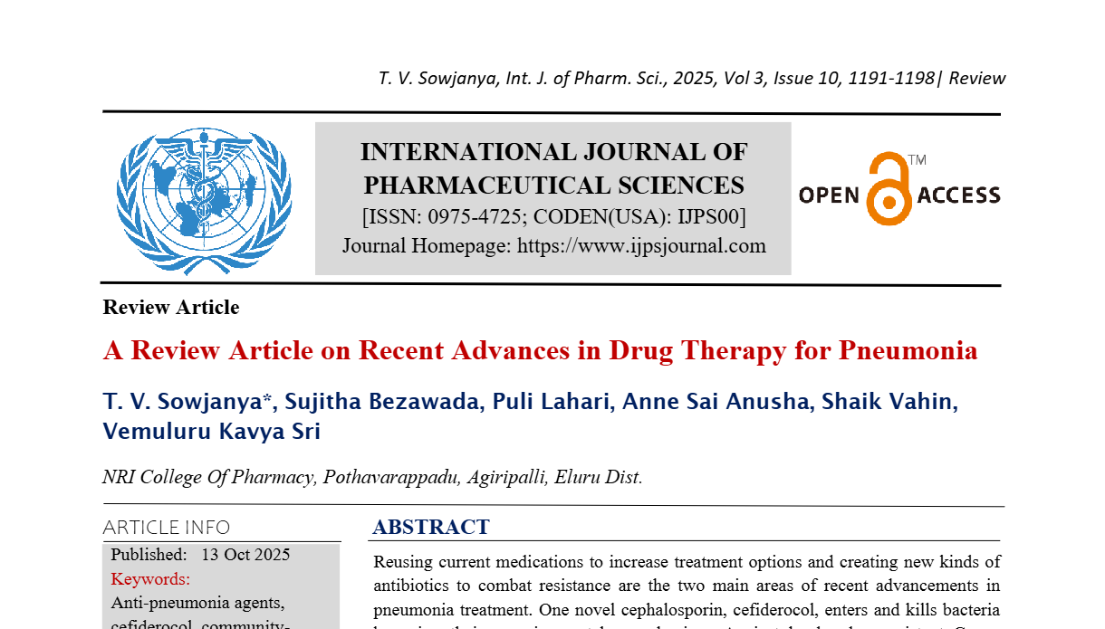 A Review Article on Recent Advances in Drug Therapy for Pneumonia