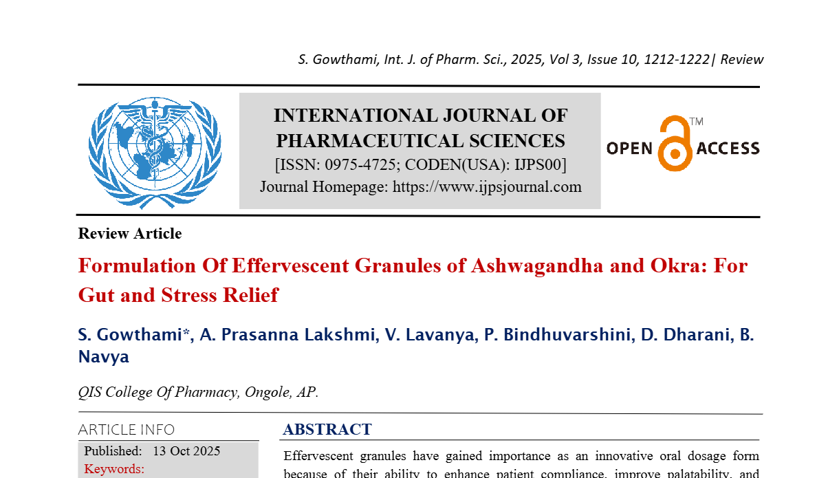Formulation Of Effervescent Granules of Ashwagandha and Okra: For Gut and Stress Relief
