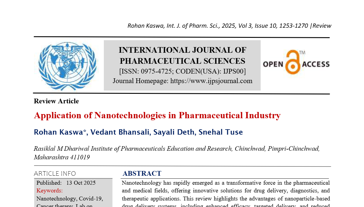 Application of Nanotechnologies in Pharmaceutical Industry
