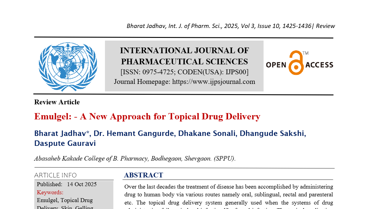 Emulgel: - A New Approach for Topical Drug Delivery