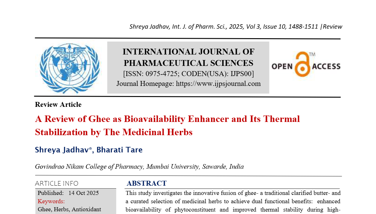 A Review of Ghee as Bioavailability Enhancer and Its Thermal Stabilization by The Medicinal Herbs