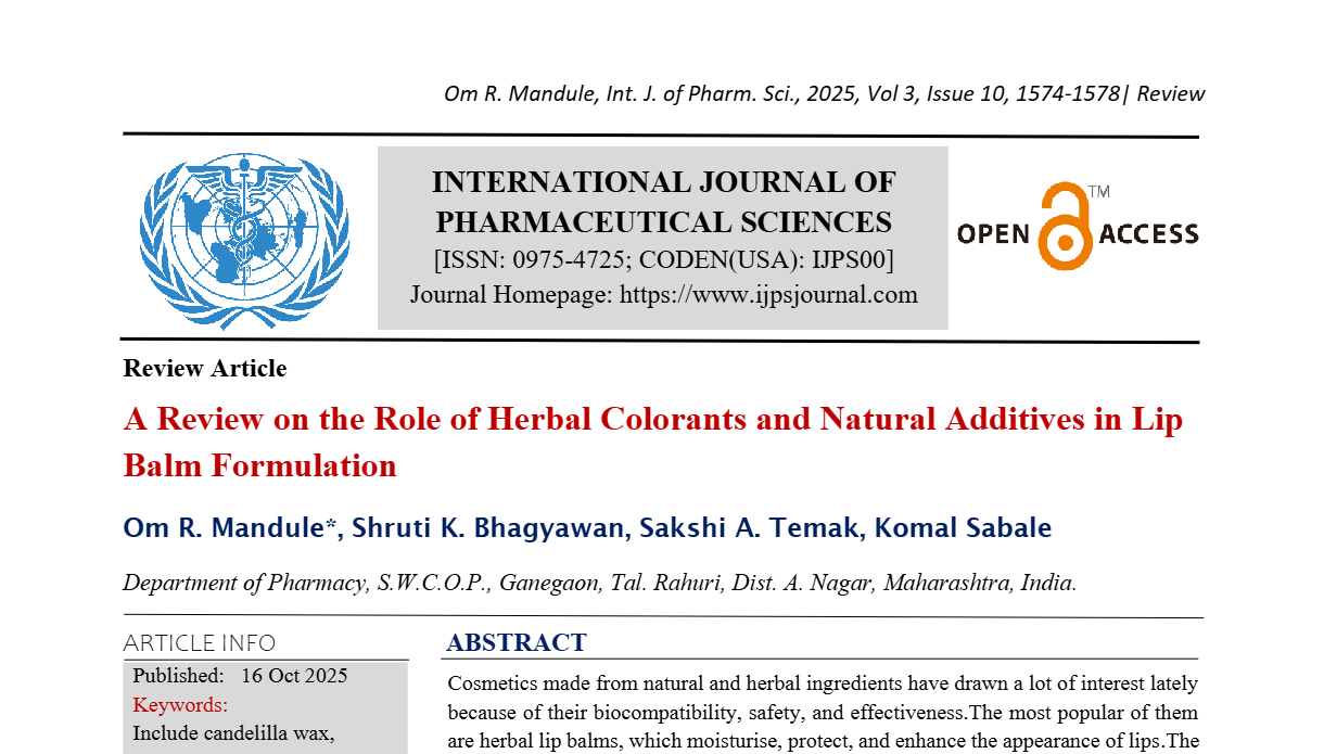 A Review on the Role of Herbal Colorants and Natural Additives in Lip Balm Formulation