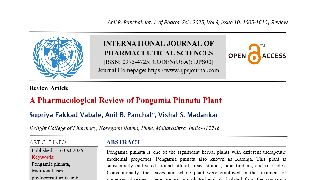 A Pharmacological Review of Pongamia Pinnata Plant