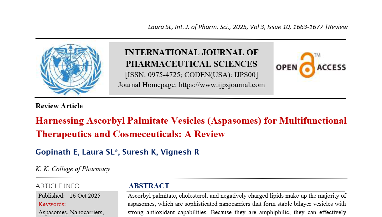 Harnessing Ascorbyl Palmitate Vesicles (Aspasomes) for Multifunctional Therapeutics and Cosmeceuticals: A Review