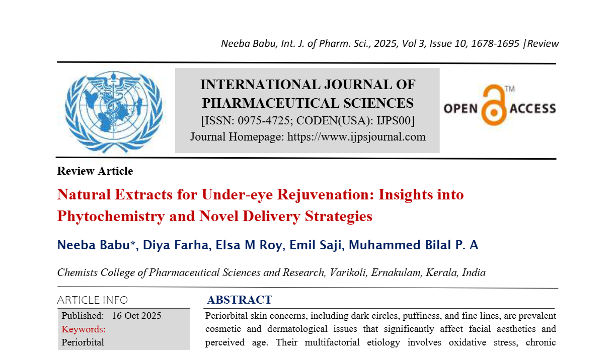 Natural Extracts for Under-eye Rejuvenation: Insights into Phytochemistry and Novel Delivery Strategies