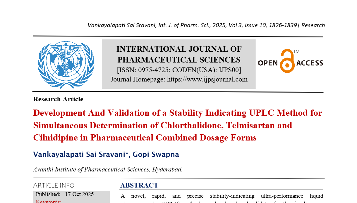 Development And Validation of a Stability Indicating UPLC Method for Simultaneous Determination of Chlorthalidone, Telmisartan and Cilnidipine in Pharmaceutical Combined Dosage Forms