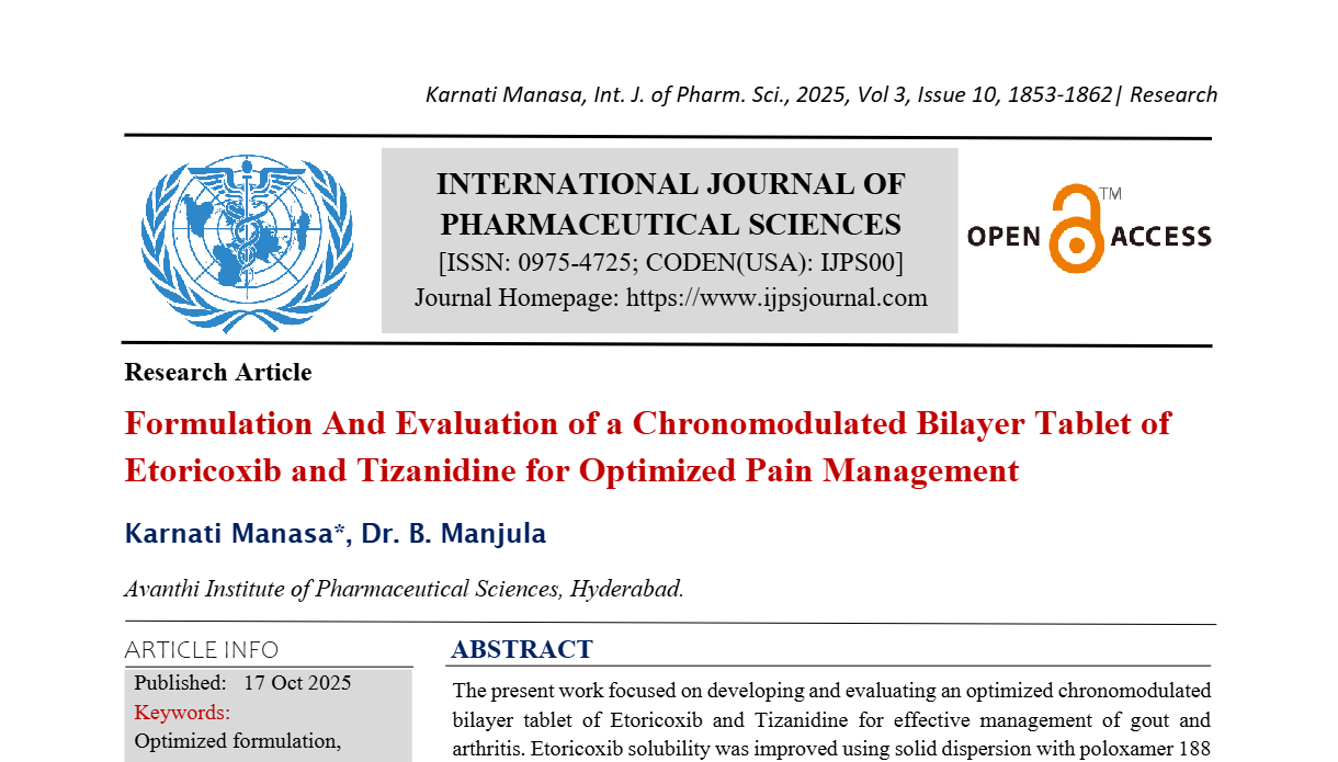 Formulation And Evaluation of a Chronomodulated Bilayer Tablet of Etoricoxib and Tizanidine for Optimized Pain Management